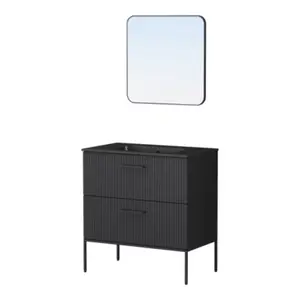 Ensemble meuble sous-vasque noir L.80 cm + vasque + miroir NAMAKA