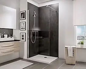 Ensemble paroi de douche à l'italienne l. 100 x H. 190 cm NewStyle et receveur de douche 80 x 100 cm, blanc et transparent, Schulte