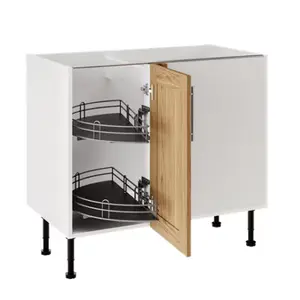 Meuble de rangement bas d’angle 100 cm demi-lune décor imitation chêne clair COLINE