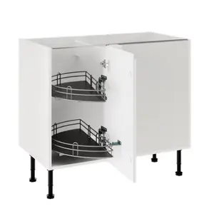 Meuble de rangement bas d’angle 100 cm demi-lune blanc brillant GLORIAN