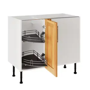 Meuble de rangement bas d’angle 100 cm demi-lune décor imitation chêne doré ILONA