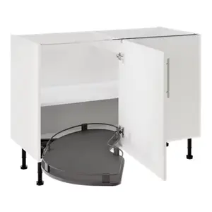 Meuble bas d'angle de cuisine 120 cm blanc mat avec rangement coulissant FLORIE