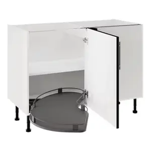 Meuble bas d'angle de cuisine 120 cm noir mat avec rangement coulissant HELINE