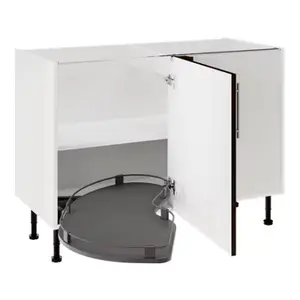 Meuble bas d'angle de cuisine 120 cm décor imitation noyer mat avec rangement coulissant HELINE