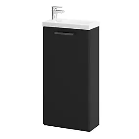 Meuble lave mains à poser noir mat l.43,5 cm 1 porte Imandra + plan vasque blanc résine Beni, GoodHome