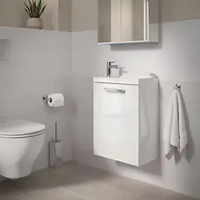 Meuble lave mains suspendu blanc l.43,5 cm 1 porte Imandra + plan vasque blanc résine Beni, GoodHome