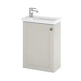 Meuble lave mains suspendu taupe l.43,5 cm 1 porte Imandra + plan vasque blanc céramique Endell, GoodHome
