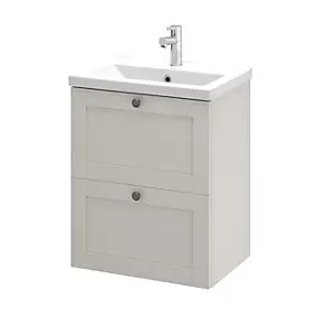 Meuble sous vasque suspendu taupe l.50 cm 2 tiroirs Imandra + plan vasque faible profondeur blanc céramique Nira, GoodHome