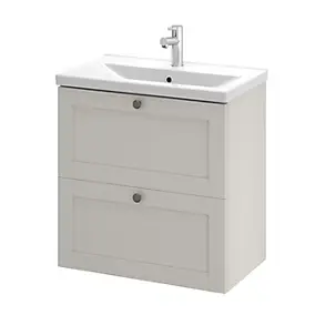 Meuble sous vasque suspendu taupe l.60 cm 2 tiroirs Imandra + plan vasque faible profondeur blanc céramique Nira, GoodHome