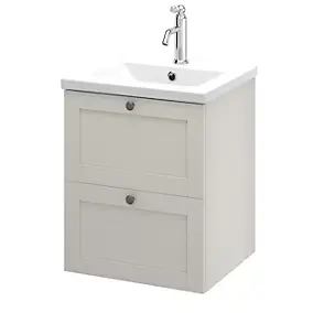 Meuble sous vasque suspendu taupe l.50 cm 2 tiroirs Imandra + plan vasque blanc céramique Nira, GoodHome