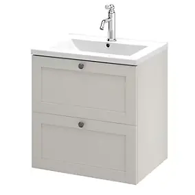 Meuble sous vasque suspendu taupe l.60 cm 2 tiroirs Imandra + plan vasque blanc céramique Nira, GoodHome