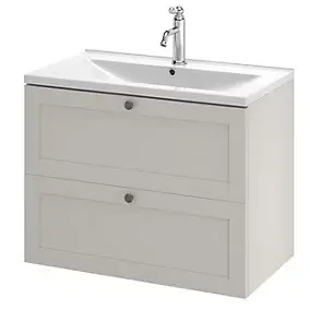 Meuble sous vasque suspendu taupe l.80 cm 2 tiroirs Imandra + plan vasque blanc céramique Nira, GoodHome