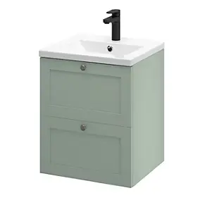 Meuble sous vasque suspendu vert sauge l.50 cm 2 tiroirs Imandra + plan vasque blanc céramique Nira, GoodHome