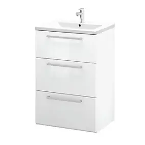 Meuble sous vasque à poser blanc brillant l.60 cm 3 tiroirs Imandra + plan vasque blanc céramique Nira, GoodHome