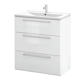 Meuble sous vasque à poser blanc brillant l.80 cm 3 tiroirs Imandra + plan vasque blanc céramique Nira, GoodHome