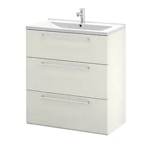 Meuble sous vasque à poser gris galet l.80 cm 3 tiroirs Imandra + plan vasque blanc céramique Nira, GoodHome