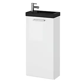 Meuble lave mains à poser blanc brillant l.43,5 cm 1 porte Imandra + lave mains noir céramique Nira, GoodHome