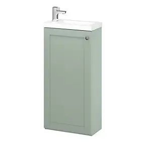 Meuble lave mains à poser vert sauge l.43,5 cm 1 porte Imandra + lave mains blanc résine Beni, GoodHome