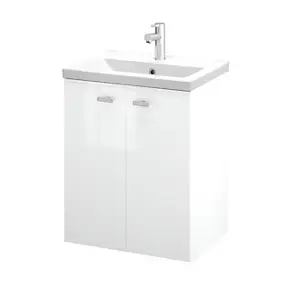 Meuble sous vasque suspendu blanc brillant l.50 cm 2 portes Imandra + plan vasque faible profondeur blanc céramique Nira, GoodHome