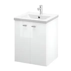 Meuble sous vasque suspendu blanc brillant l.50 cm 2 portes Imandra + plan vasque blanc céramique Nira, GoodHome