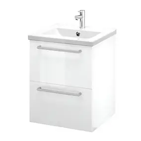 Meuble sous vasque suspendu blanc brillant l.50 cm 2 tiroirs Imandra + plan vasque blanc céramique Nira, GoodHome