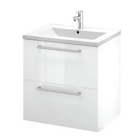 Meuble sous vasque suspendu blanc brillant l.60 cm 2 tiroirs Imandra + plan vasque blanc céramique Nira, GoodHome
