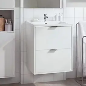 Meuble sous vasque suspendu blanc l.60 cm Nava + plan vasque blanc céramique Nira, GoodHome