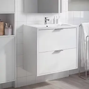 Meuble sous vasque suspendu blanc l.80 cm Nava + plan vasque blanc céramique Nira, GoodHome