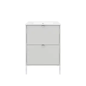 Meuble sous vasque suspendu blanc l.60 cm Nava + plan vasque blanc céramique Opah + 2 pieds réglables chromé H.15,6 cm Nava, GoodHome