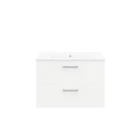 Meuble vasque suspendu blanc l.80 cm + plan vasque blanc en céramique, Opah