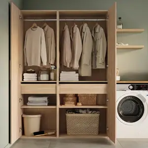 2 étagères + 1 tiroir + 1 barre de penderie 60 cm - Pack 4 CICERO effet chêne clair