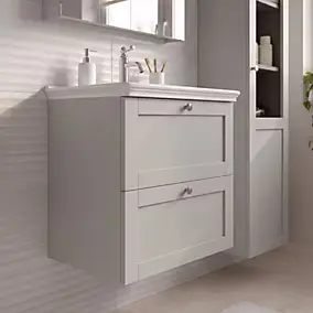 Meuble sous vasque suspendu taupe l.60 cm 2 tiroirs Imandra + plan vasque blanc céramique Endell, GoodHome