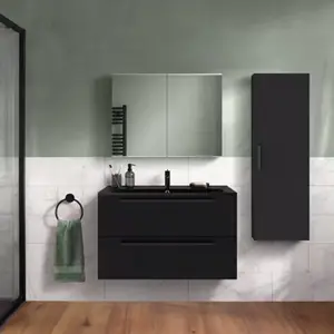 Ensemble salle de bain IDALIE noir mat avec plan vasque NAPOLD noir mat