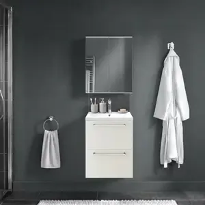 Ensemble salle de bain IDALIE gris perle avec vasque NAPOLD blanc brillant