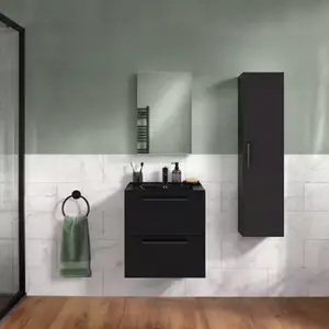 Ensemble salle de bain IDALIE noir mat avec plan vasque NAPOLD noir mat