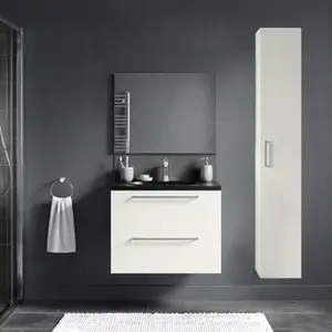 Ensemble salle de bain IDALIE gris perle avec vasque CALICIA noir satin