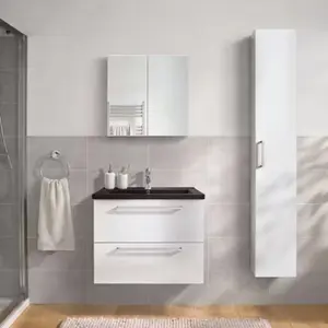 Ensemble salle de bain IDALIE blanc brillant avec plan vasque NAPOLD noir mat