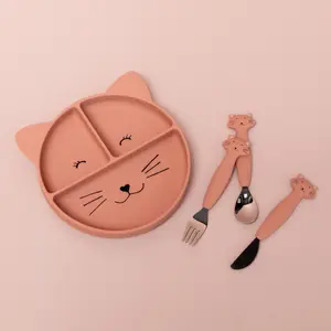 Assiette à compartiments en silicone et ventouse Mrs. Cat
