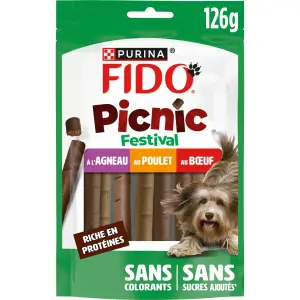 FIDO Friandises picnic boeuf poulet agneau pour chien 15 sticks 126g