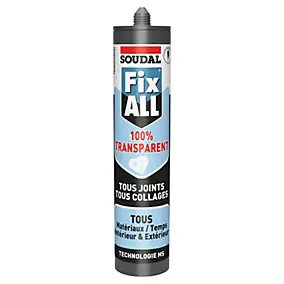 Mastic colle Soudal Fixall 100% transparent 290ml