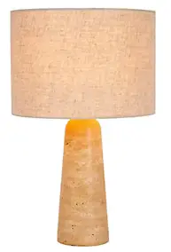 Lampe à poser avec pied travertin et abat-jour lin beige taupe, IP20 E27 40W H.47,5 cm, Lucide Nimue