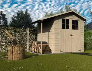 Abri de jardin bois couleur naturelle 12 mm 273x212x202 cm (3.24m²) et bûcher latéral LOVOU