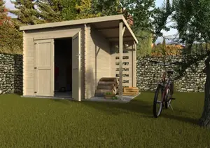 Abri de jardin bois massif 336 x 229 cm, THEA avec appentis réversible