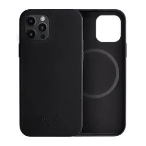 Coque magnétique en cuir véritable artisanal pour Apple iPhone 12 Pro Max, Minuit Noir