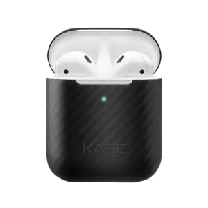 Coque en fibre de carbone véritable pour Apple AirPods, Noir satiné