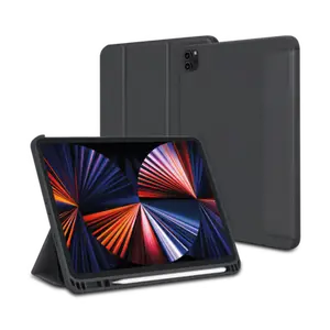 Coque clapet folio soft gel détachable avec porte-stylo pour iPad Pro 11 pouces 3e Génération, Noir satin