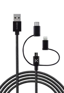 Câble USB charge/sync 3-en-1 vers micro-USB, Lightning® certifié MFi Apple & type C tressé métallisé (1M)