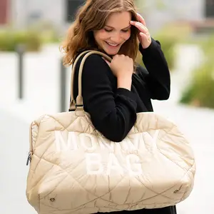 Sac à langer à anses Mommy bag matelassé beige