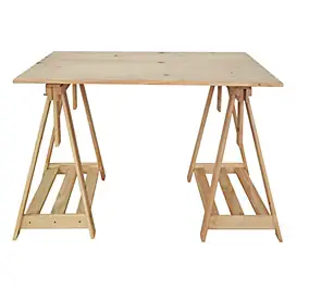 Kit bureau avec 2 tréteaux architecte + plateau en pin massif H.74,3 x L.120 x l.80 cm Lusimat