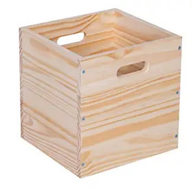 Boîte de rangement carrée en pin passif avec poignées